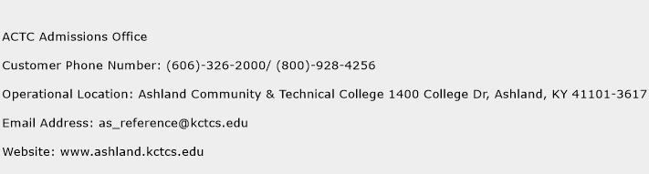 ACTC Admissions Office Phone Number Customer Service