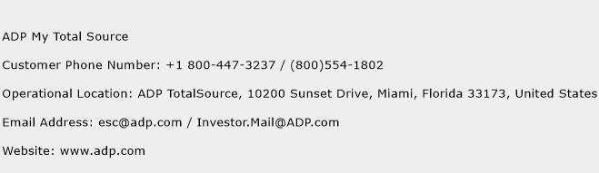 ADP My Total Source Phone Number Customer Service