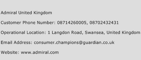 Admiral United Kingdom Phone Number Customer Service