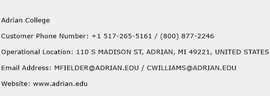 Adrian College Phone Number Customer Service