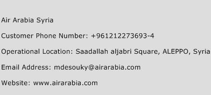 Air Arabia Syria Phone Number Customer Service