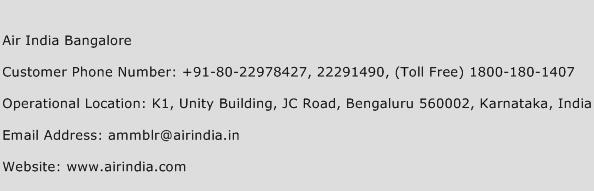 Air India Bangalore Phone Number Customer Service