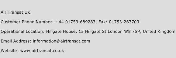 Air Transat Uk Phone Number Customer Service