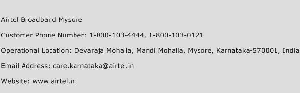 Airtel Broadband Mysore Phone Number Customer Service