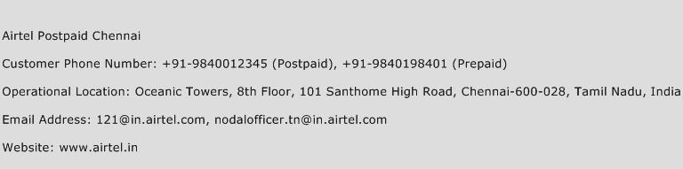 Airtel Postpaid Chennai Phone Number Customer Service