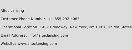 Altec Lansing Phone Number Customer Service