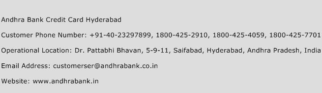 Andhra Bank Credit Card Hyderabad Phone Number Customer Service