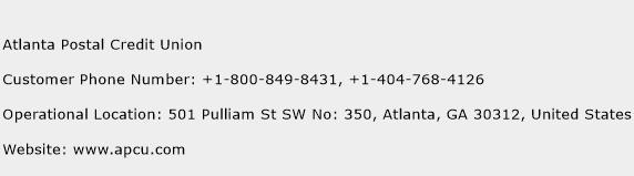 Atlanta Postal Credit Union Phone Number Customer Service
