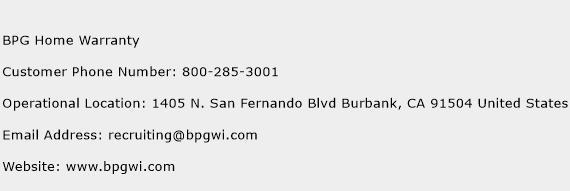BPG Home Warranty Phone Number Customer Service