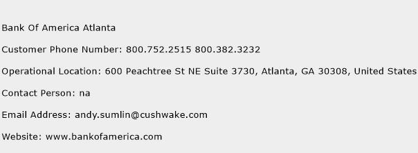 Bank Of America Atlanta Phone Number Customer Service