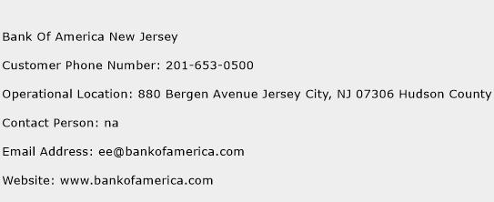 Bank Of America New Jersey Phone Number Customer Service