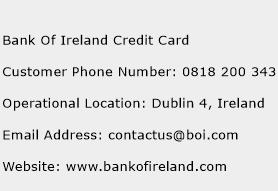 Bank Of Ireland Credit Card Phone Number Customer Service