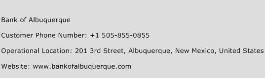 Bank of Albuquerque Phone Number Customer Service