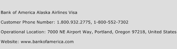 Bank of America Alaska Airlines Visa Phone Number Customer Service