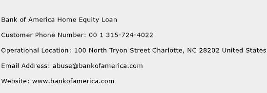 Bank of America Home Equity Loan Phone Number Customer Service