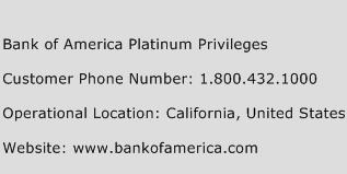 Bank of America Platinum Privileges Phone Number Customer Service