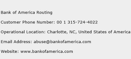Bank of America Routing Phone Number Customer Service