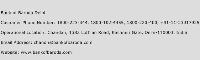 Bank of Baroda Delhi Phone Number Customer Service
