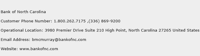 Bank of North Carolina Phone Number Customer Service