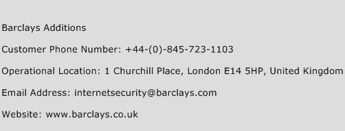 Barclays Additions Phone Number Customer Service