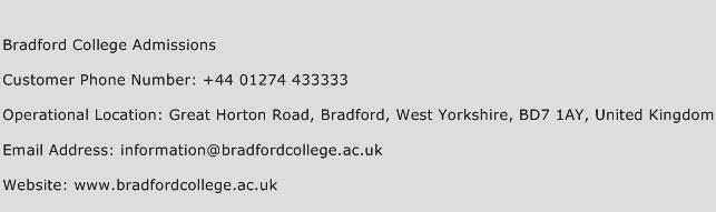 Bradford College Admissions Phone Number Customer Service