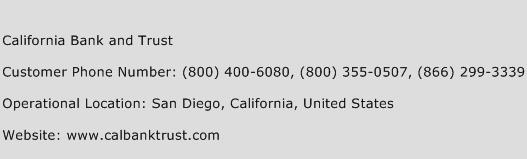 California Bank and Trust Phone Number Customer Service