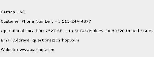 Carhop UAC Phone Number Customer Service