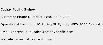 Cathay Pacific Sydney Phone Number Customer Service
