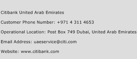 Citibank United Arab Emirates Phone Number Customer Service