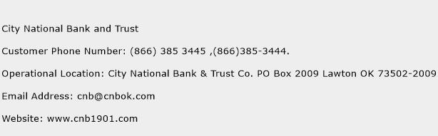 City National Bank and Trust Phone Number Customer Service