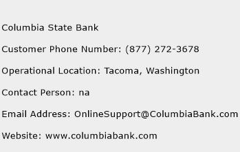Columbia State Bank Phone Number Customer Service