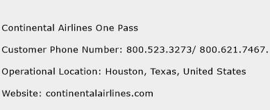 Continental Airlines One Pass Phone Number Customer Service