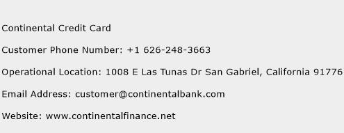 Continental Credit Card Phone Number Customer Service