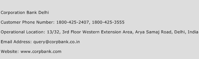 Corporation Bank Delhi Phone Number Customer Service