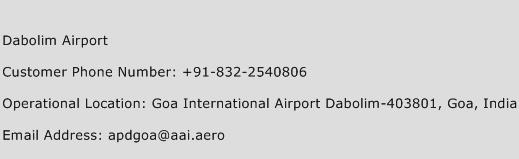 Dabolim Airport Phone Number Customer Service