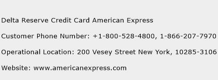 Delta Reserve Credit Card American Express Phone Number Customer Service