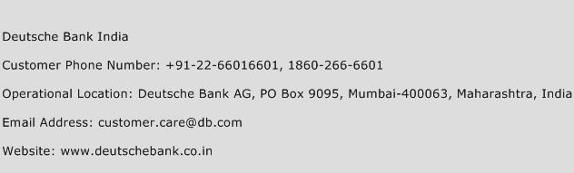 Deutsche Bank India Phone Number Customer Service
