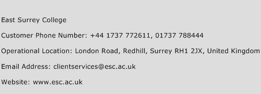 East Surrey College Phone Number Customer Service
