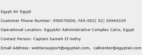 Egypt Air Egypt Phone Number Customer Service