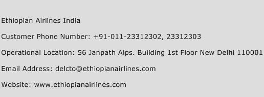 Ethiopian Airlines India Phone Number Customer Service