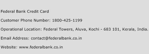 Federal Bank Credit Card Phone Number Customer Service