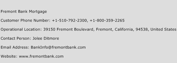 Fremont Bank Mortgage Phone Number Customer Service