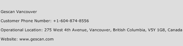 Gescan Vancouver Phone Number Customer Service