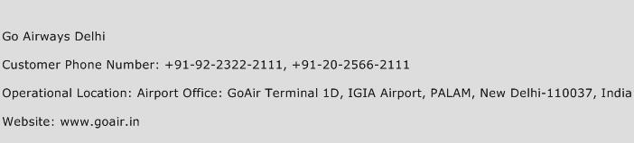 Go Airways Delhi Phone Number Customer Service