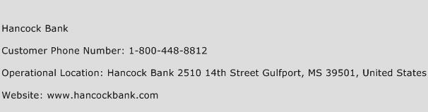 Hancock Bank Phone Number Customer Service