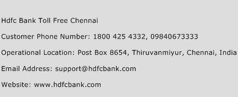Hdfc Bank Toll Free Chennai Phone Number Customer Service