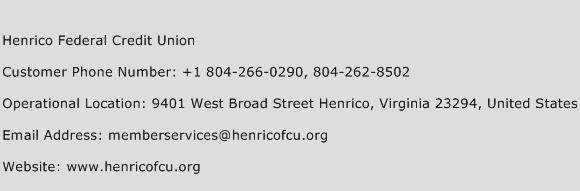 Henrico Federal Credit Union Phone Number Customer Service
