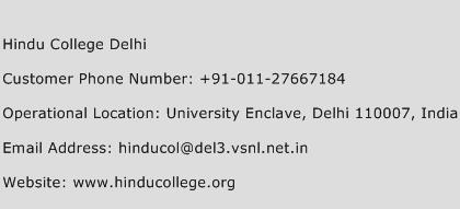 Hindu College Delhi Phone Number Customer Service
