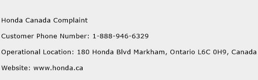 Honda Canada Complaint Phone Number Customer Service