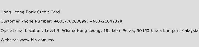 Hong Leong Bank Credit Card Phone Number Customer Service